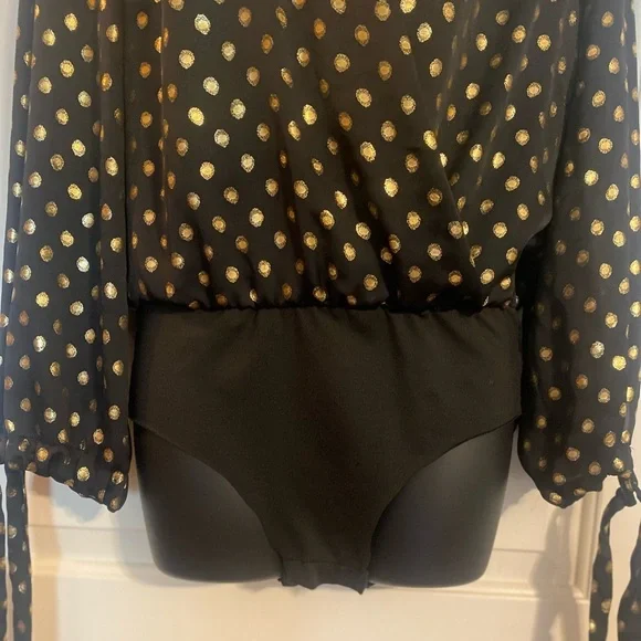 “ZARA” Gold Polka Dot Wrap Blouse BodySuit - Picture 8 of 16